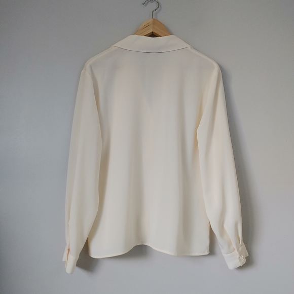 Vintage Ports International Blouse Button Up Collar Shirt Cream Size 8 - Picture 2 of 13